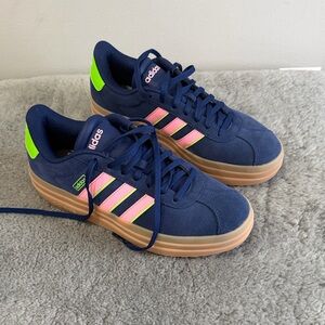 Adidas Blue Sneakers with Pink and Neon Accents